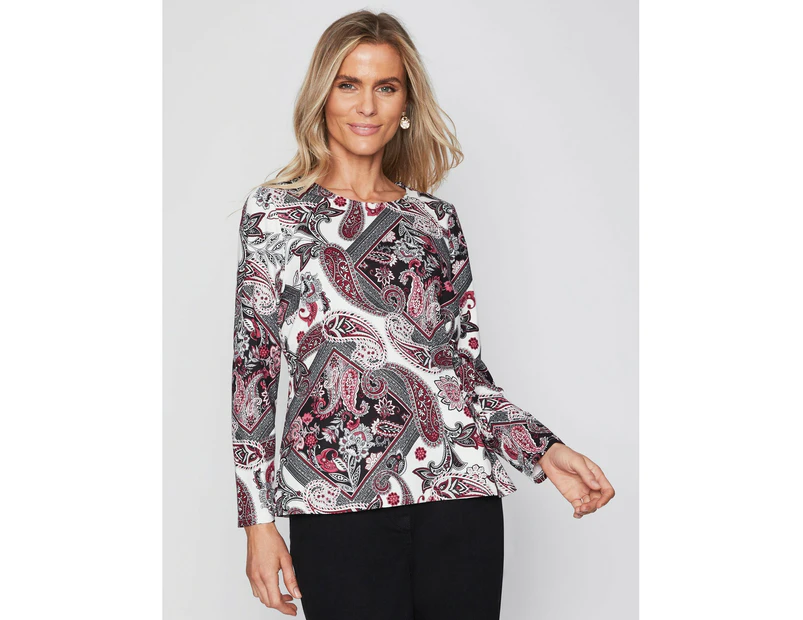 Millers Long Sleeve Top With Side Trim Detail - Womens - Berry Paisley