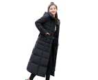 Lookbook Women Warm Down Jacket with Hood Fur Long Puffer Coat-Black