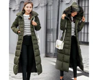 Lookbook Women Warm Down Jacket with Hood Fur Long Puffer Coat-ArmyGreen