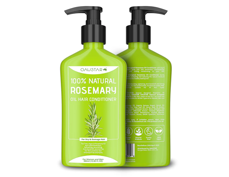 Rosemary Oil Hair Conditioner -  100% Natural Hair Care  - Control Dandruff, Hair Loss - For Frizzy, Dry, Damaged, Thin, Fine Hairs - 380ml