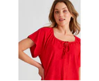 Rockmans Embroidered Knit Tassel Top - Womens - Tango Red