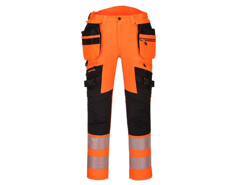 Portwest Mens DX4 Hi-Vis Detachable Holster Pocket Rail Trousers (Orange/Black) - PW1018