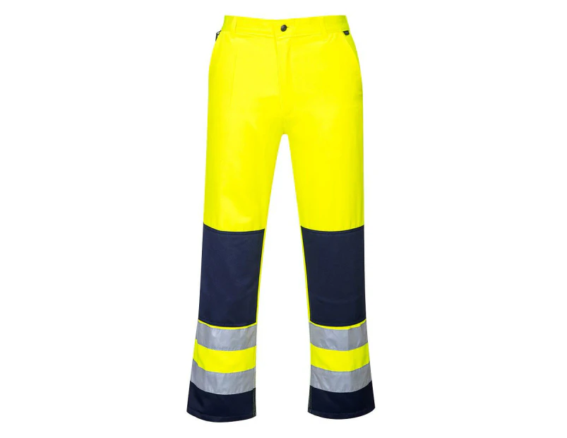 Portwest Mens Seville Contrast Hi-Vis Work Trousers (Yellow/Navy) - PW1312