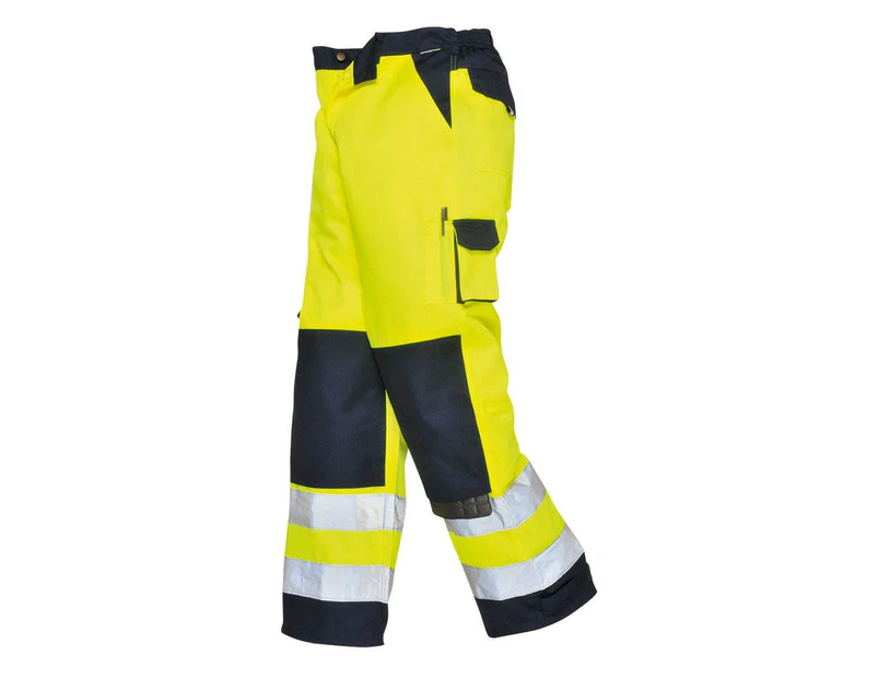 Portwest Mens Lyon Contrast Hi-Vis Work Trousers (Yellow/Navy) - PW1444