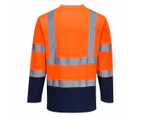 Portwest Mens Contrast Cotton High-Vis Comfort Long-Sleeved T-Shirt (Orange/Navy) - PW311