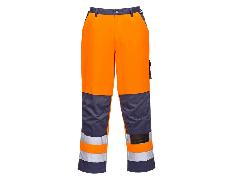 Portwest Mens Lyon Contrast Hi-Vis Safety Work Trousers (Orange/Navy) - PW728