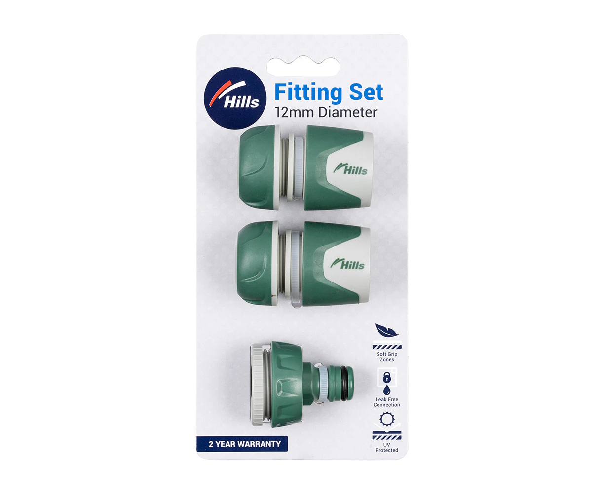 3pc Hills 12mm Plastic Garden Watering Hose Fitting/Tap Adaptor Set Green/Grey