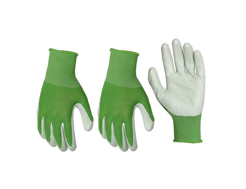 3x Pairs Soft Polyester Protective General Gardening Gloves Green Pastel Large
