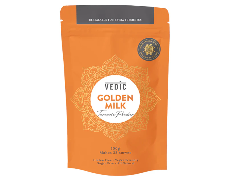 Vedic Golden Milk Turmeric Powder Caffine/Gluten Free Hot/Cold Drink Mix 100G