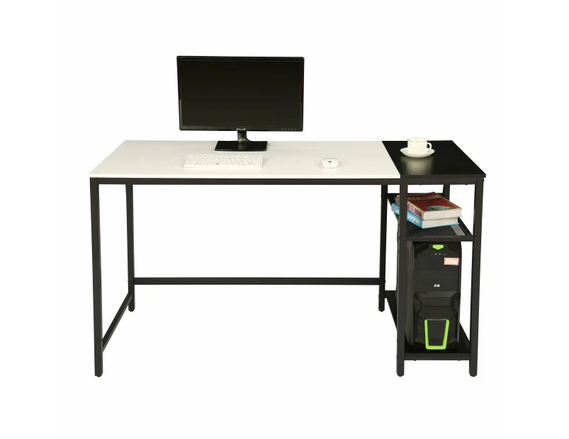 FORET Computer Desk With 2 Tier Shelves Home Office Writing Study Table White Black Metal