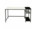 FORET Computer Desk With 2 Tier Shelves Home Office Writing Study Table White Black Metal