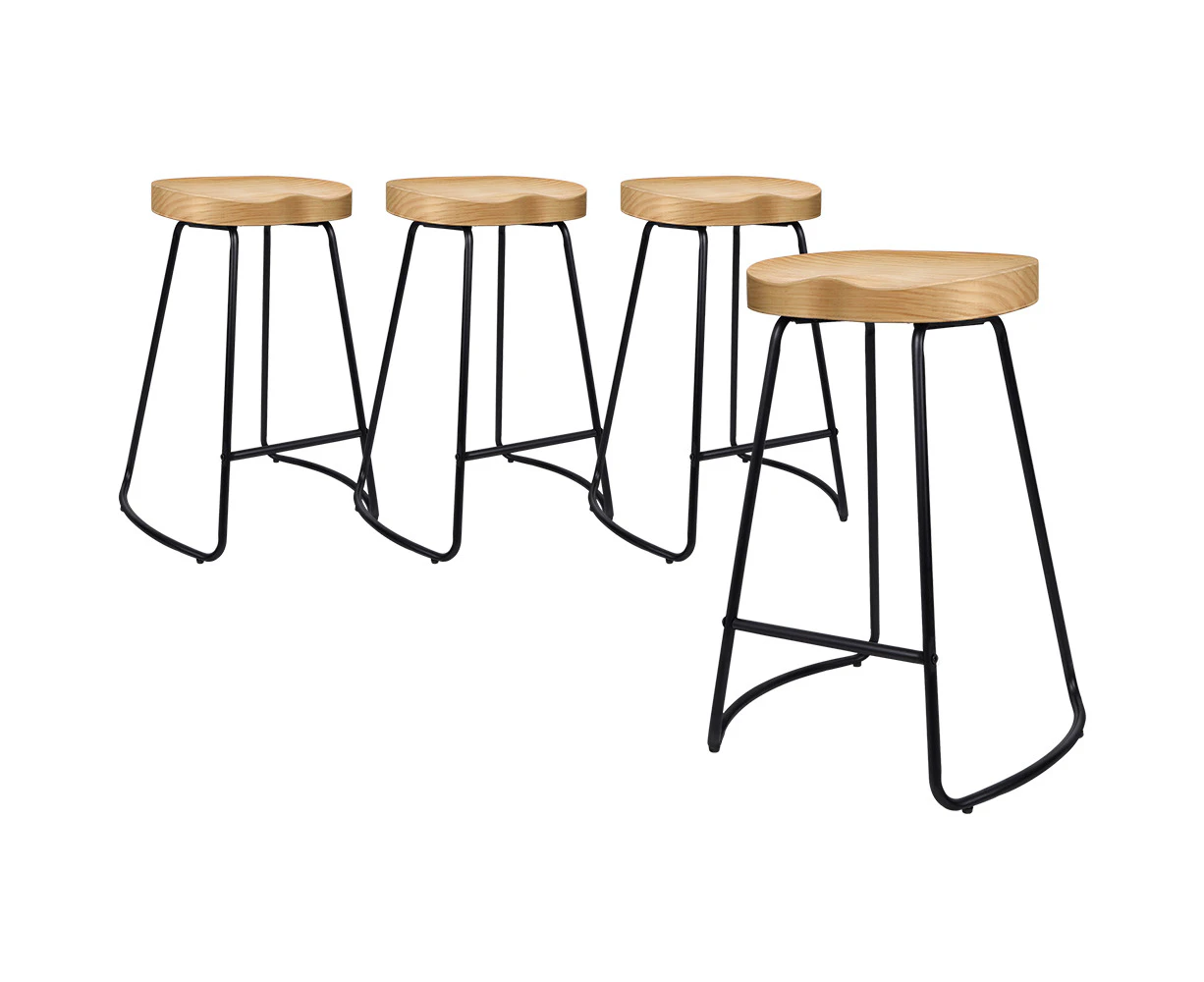 ALFORDSON Set of 4 Retro Tractor Bar Stools (65cm, Natural Wood)