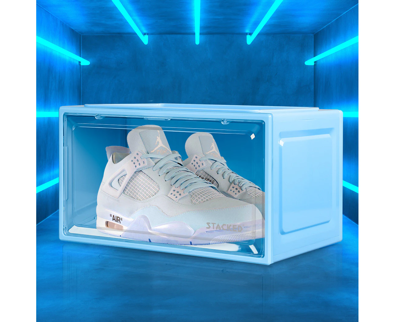 Stacked Sneaker Display Case Shoe Storage Box Clear Magnetic Stackable Blue