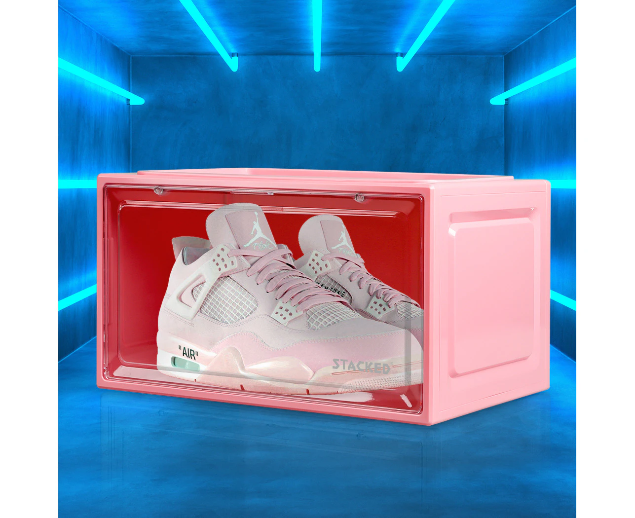 Stacked Sneaker Display Case Stackable Shoe Storage Box Clear Magnetic Pink