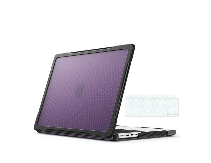 For MacBook Pro 14 inch Case 2023 2022 2021 M2 A2779 A2442 M1 Pro/Max Chip with Touch ID, Heavy Duty Hard Shell Shockproof Cover with Keyboard Skin Purple