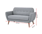 Lilliana 2 Seater Sofa Fabric Uplholstered Lounge Couch - Light Grey