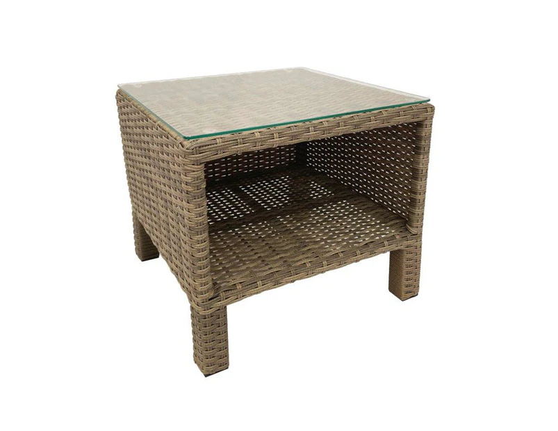 FurnitureOkay Positano Wicker Outdoor Side Table - Soft Taupe