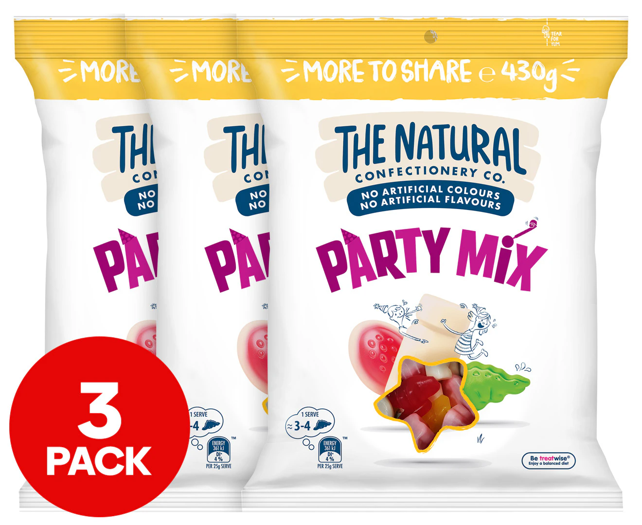 3 x The Natural Confectionery Co. Party Mix 430g