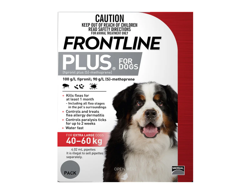 Frontline Plus For Extra Large Dogs 40 To 60Kg Red 12 Pipettes