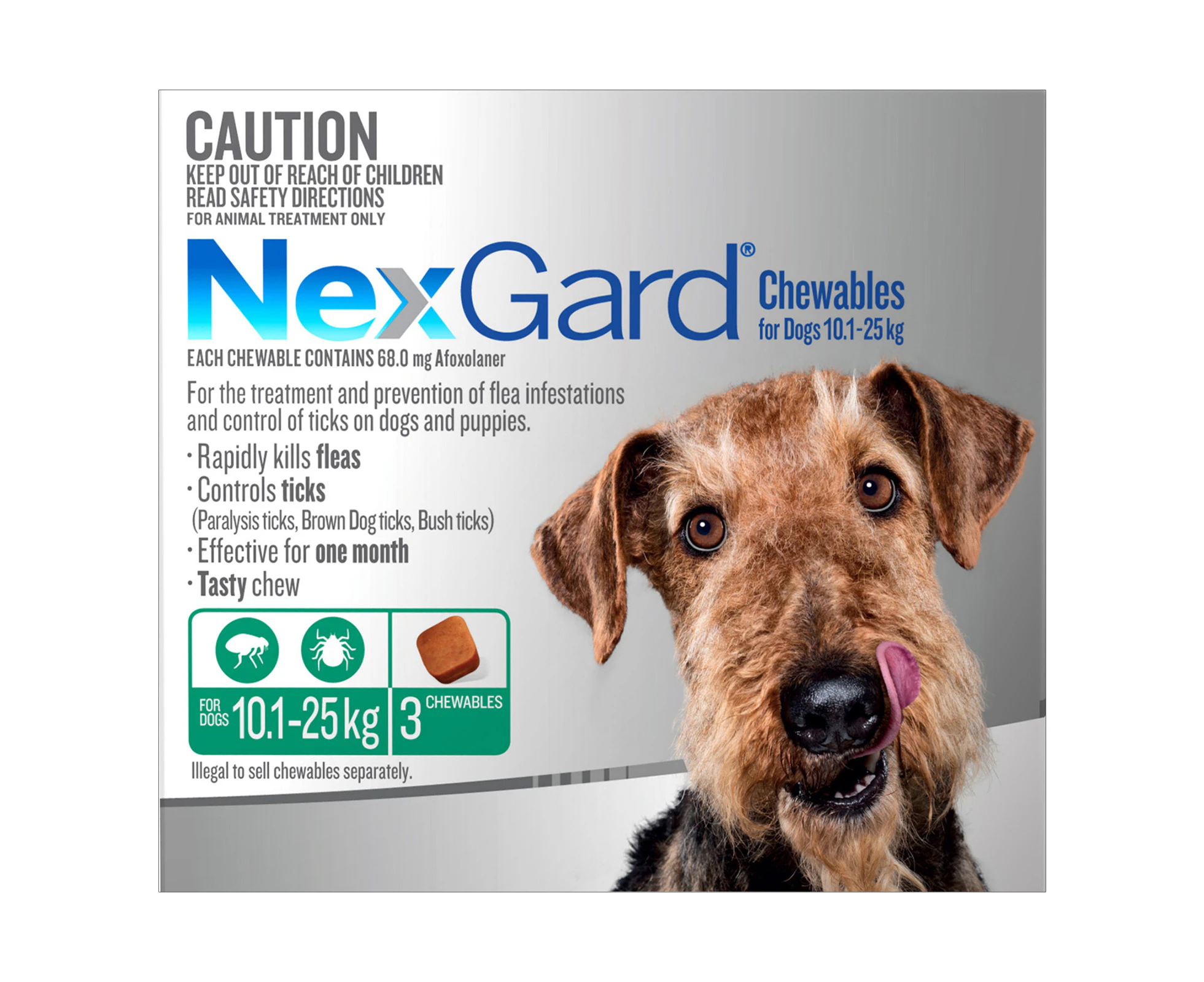 Nexgard Chewables For Dogs 10.1 - 25 Kg (Green) 12 Chews