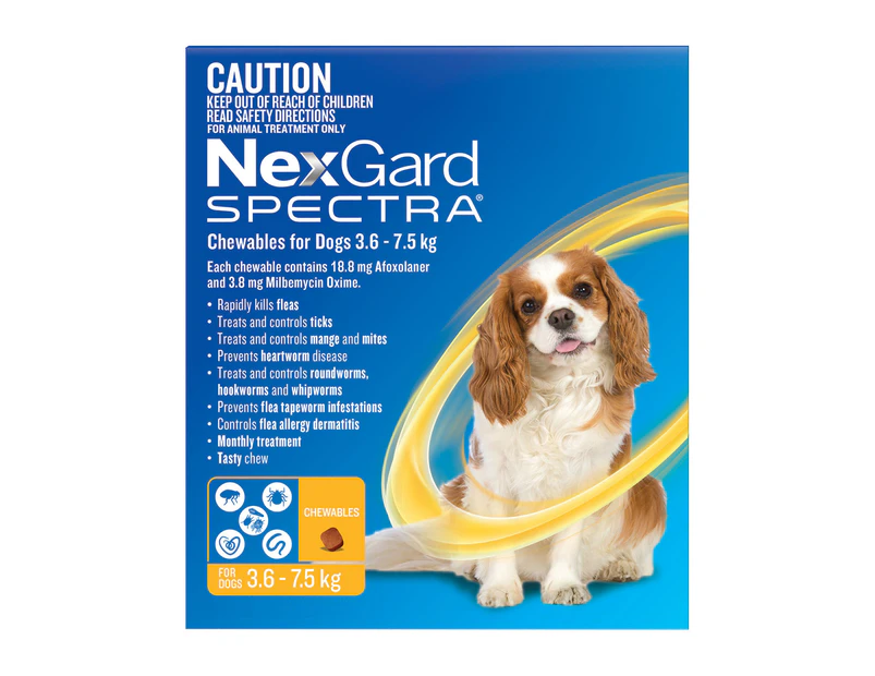 Nexgard Spectra for Small Dogs 3.6 to 7.5 Kg (Yellow) 3 Chews