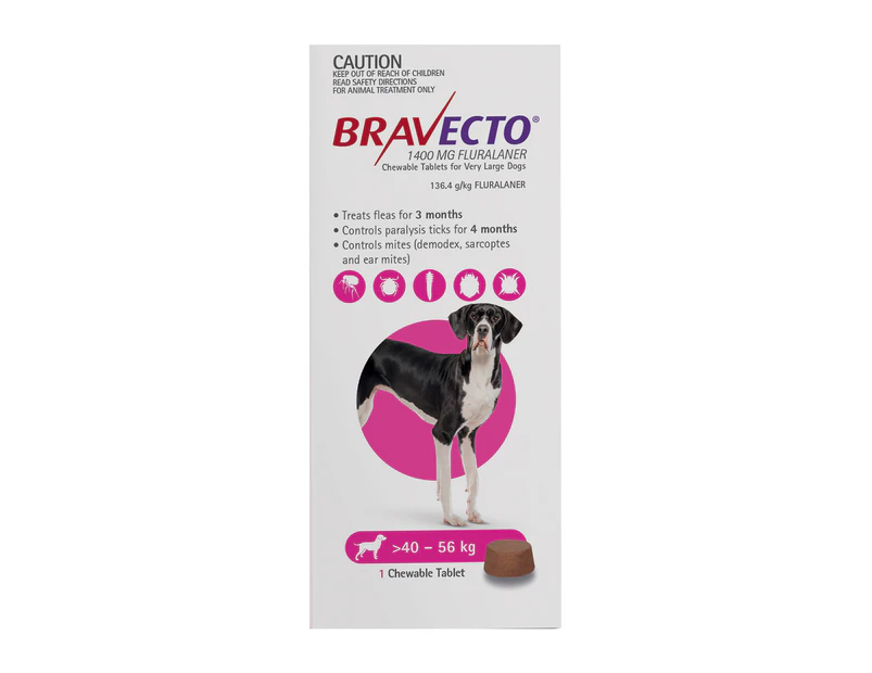 Bravecto For Extra Large Dogs 40-56Kg (Pink) 1 Chew