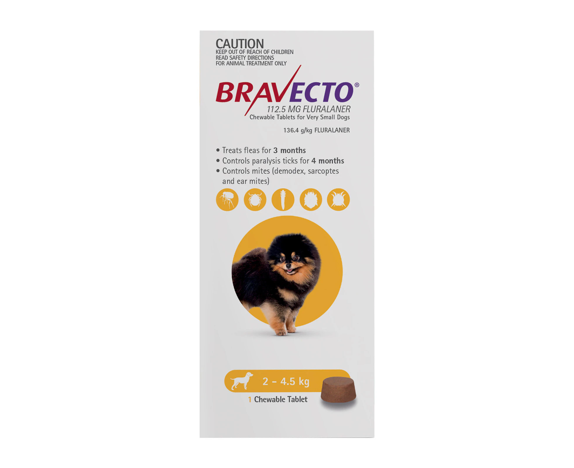 Bravecto For Toy Dogs 2-4.5Kg (Yellow) 2 Chews