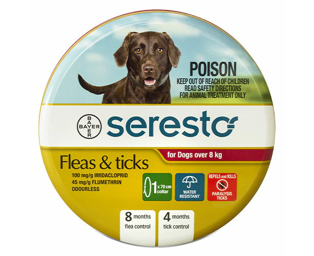 Seresto flea and tick collar for dogs Over 8 Kg 2 Pieces RED