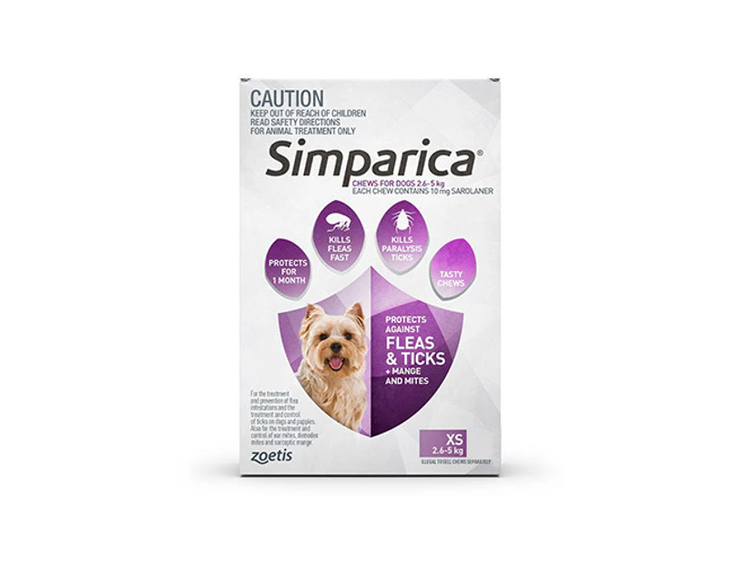 Simparica for Very Small Dogs 2.5 to 5 Kg (Purple) 3 Chews