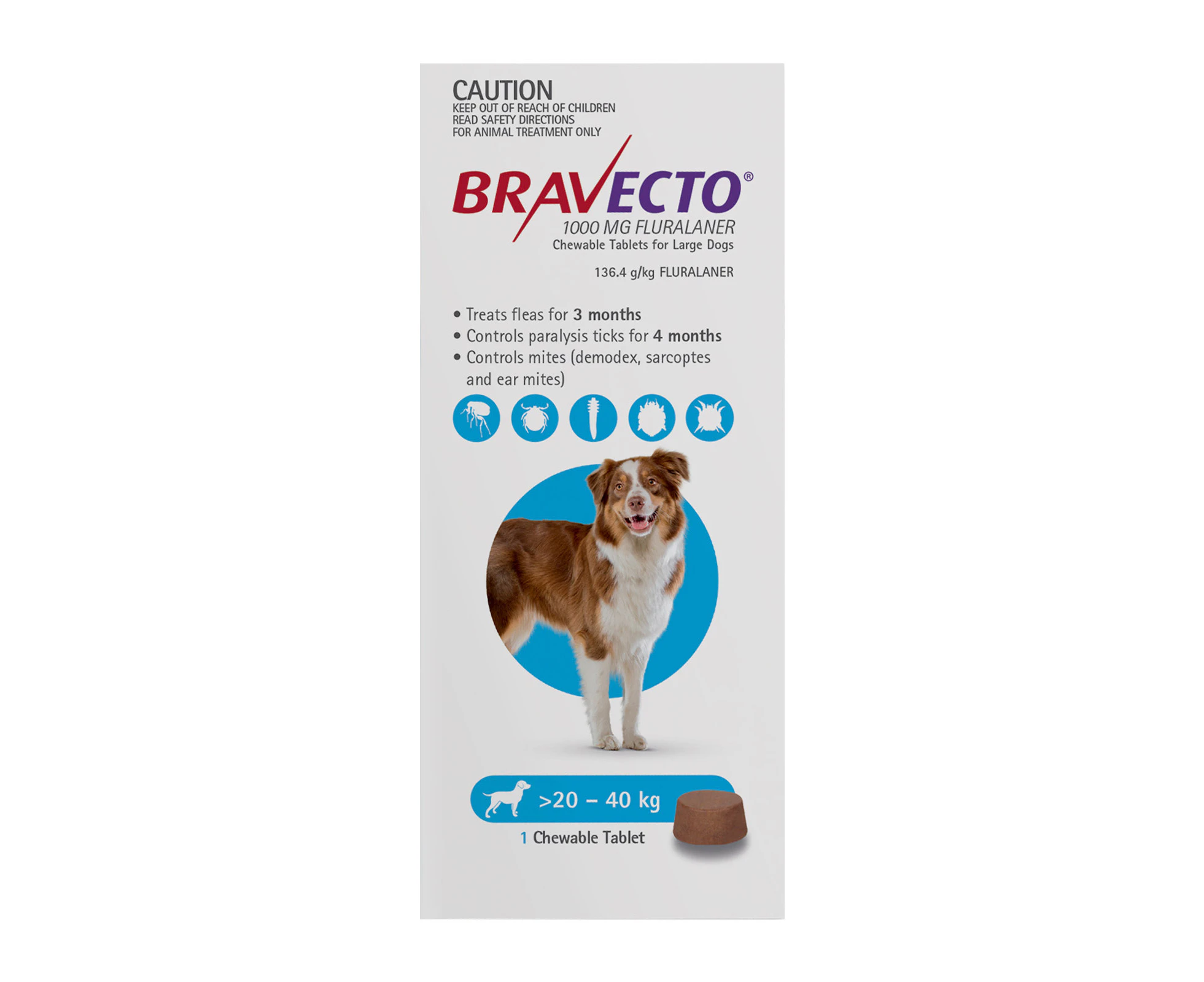 Bravecto For Large Dogs 20-40kg (Blue) 2 Chews