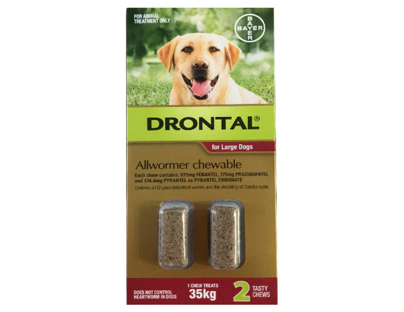 Drontal Allwormer Chewables For Dogs Up To 35Kg (RED) 2 Chews