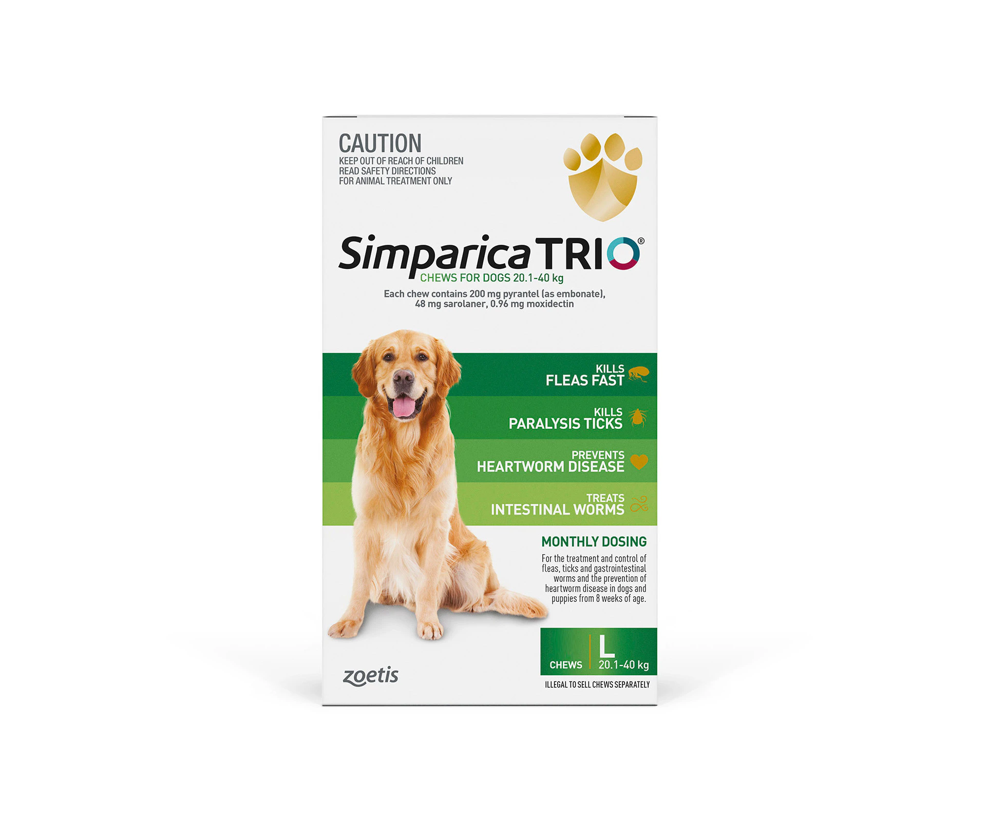 Simparica TRIO for Large Dogs 20.1 to 40 Kg (Green) 6 Chews