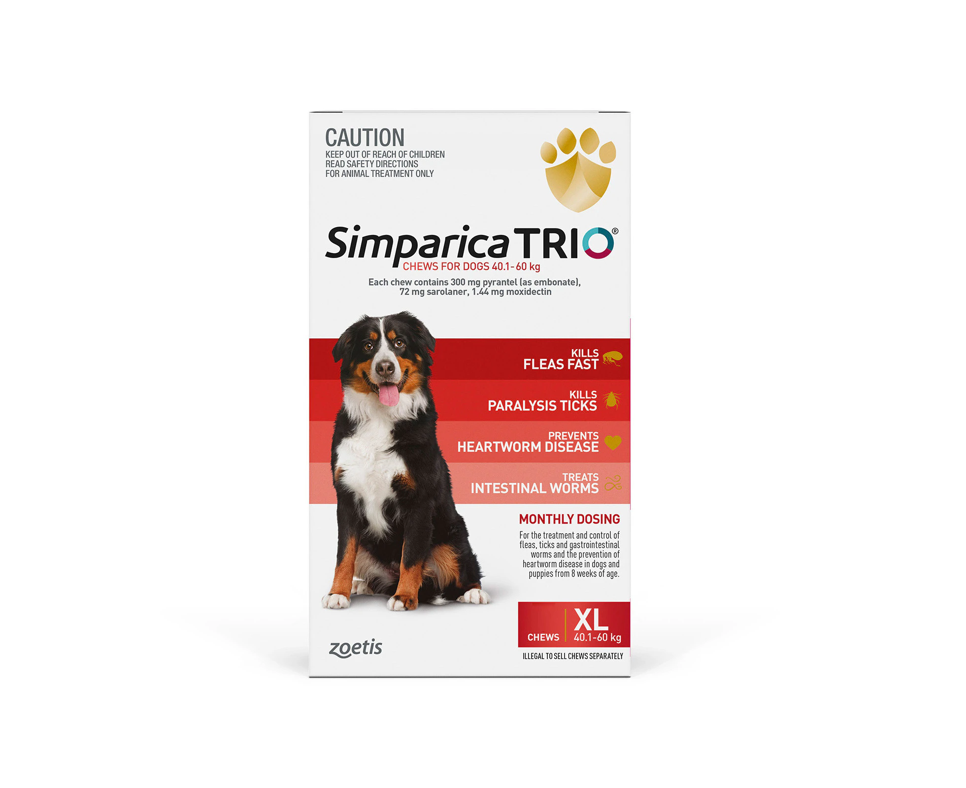 Simparica TRIO for Extra Large Dogs 40.1 to 60 Kg (Red) 6 Chews