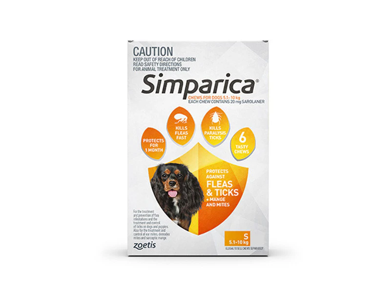 Simparica for Small Dogs 5.1 to 10 Kg (Orange) 6 Chews