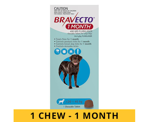 Bravecto For Dogs 20 to 40 Kg (BLUE) MONTHLY 1 Chew