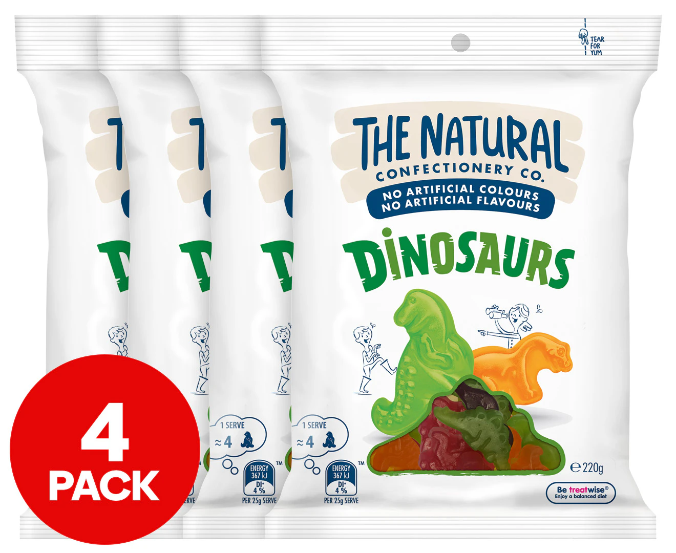 4 x The Natural Confectionery Co. Dinosaurs 220g