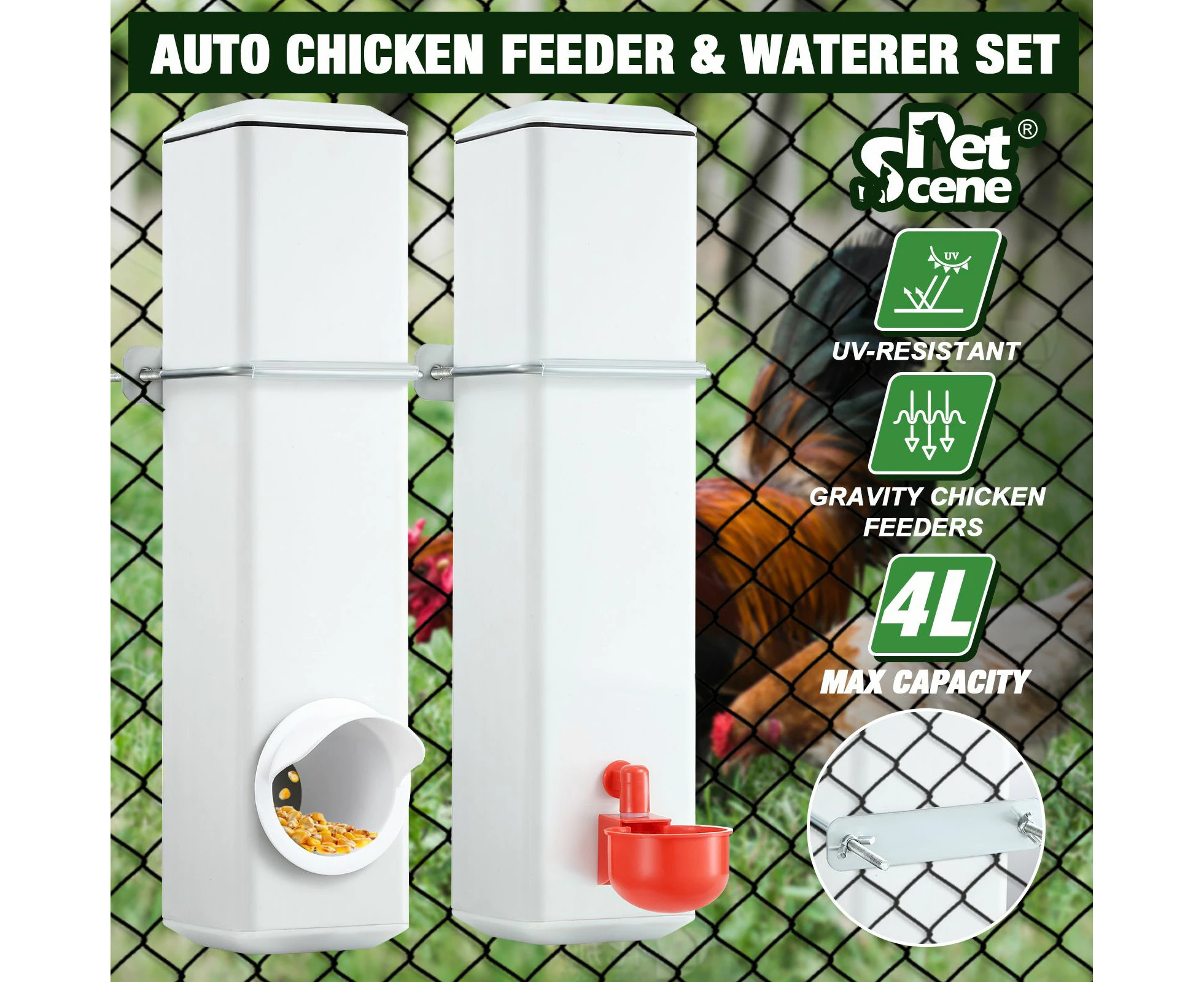 Chicken Bird Feeder Water Dispenser Automatic Waterer Poultry Food Drinker Auto Chook Chick Duck Drinking Cup 4L Plastic