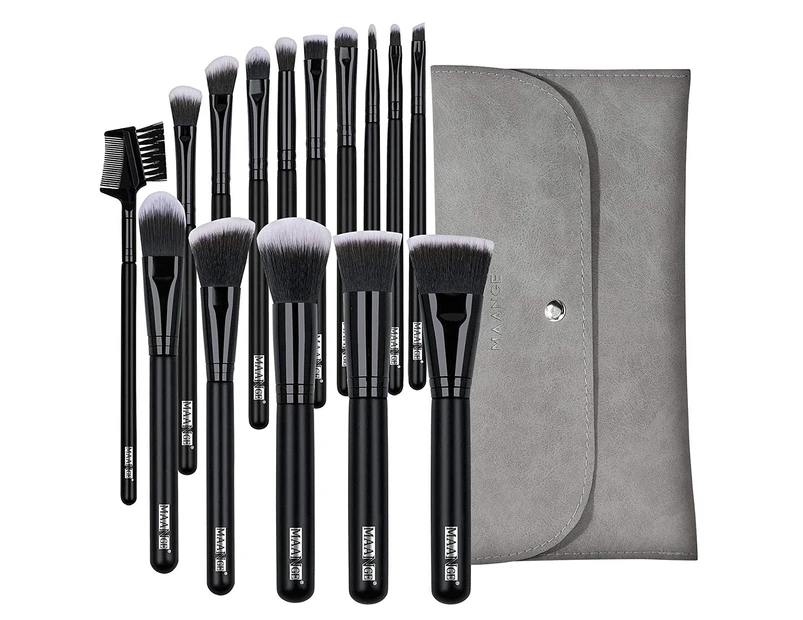 Makeup Brushes 15 Pcs Makeup Brush Set Premium Synthetic Foundation Powder Concealers Eye shadows Blush Black Brush Set with Gray Bag