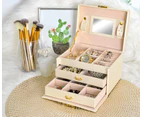 Jewelery box suitcase 3 colors lockable mirror handle 2 drawers-Beige