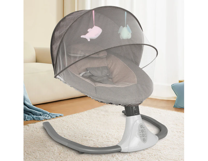 Advwin Baby Electric Rocking Chair Bouncer Seat Soft Peachskin with Mosquito Net Grey