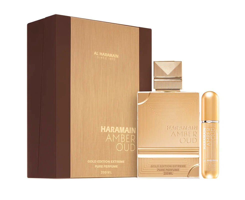 Al Haramain Amber Oud Gold Edition Extreme Perfume By Al Haramain Gift Set3.4 Pure Perfume Spray + 0.34 oz Refillable Spray