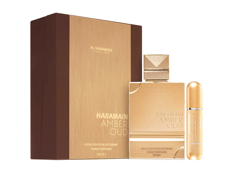 Al Haramain Amber Oud Gold Edition Extreme by Al Haramain Gift Set 6.7 oz 6.7 Pure Perfume Spray + 0.34 oz Refillable Spray for Women