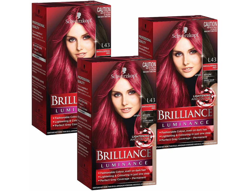 3x Schwarzkopf Brilliance Luminance Hair Colour - L43 Smouldering Red