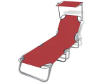 vidaXL Folding Sun Lounger with Canopy Steel and Fabric Red