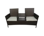 vidaXL 2-Seater Garden Sofa with Tea Table Poly Rattan Brown