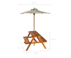 vidaXL Kids Picnic Table with Parasol 79x90x60 cm Solid Acacia Wood