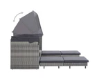 vidaXL Extendable 3-Seater Sofa Bed with Roof Poly Rattan Grey