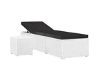 vidaXL Sun Lounger with Cushion and Tea Table Poly Rattan White