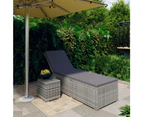 vidaXL Sun Lounger with Cushion and Tea Table Poly Rattan Grey