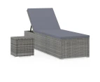 vidaXL Sun Lounger with Cushion and Tea Table Poly Rattan Grey